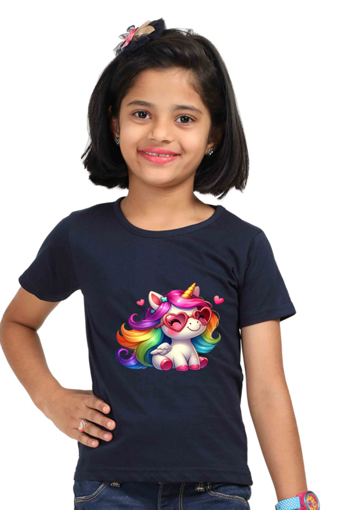 Girl Round Neck Half Sleeve Classic- Unicorn